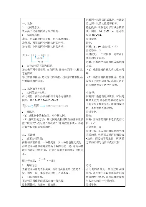 青岛版六年级数学下册第三单元比例知识要点