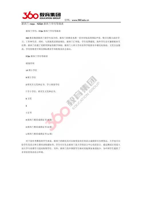 新西兰nzqa：NZQA新西兰学历等级表