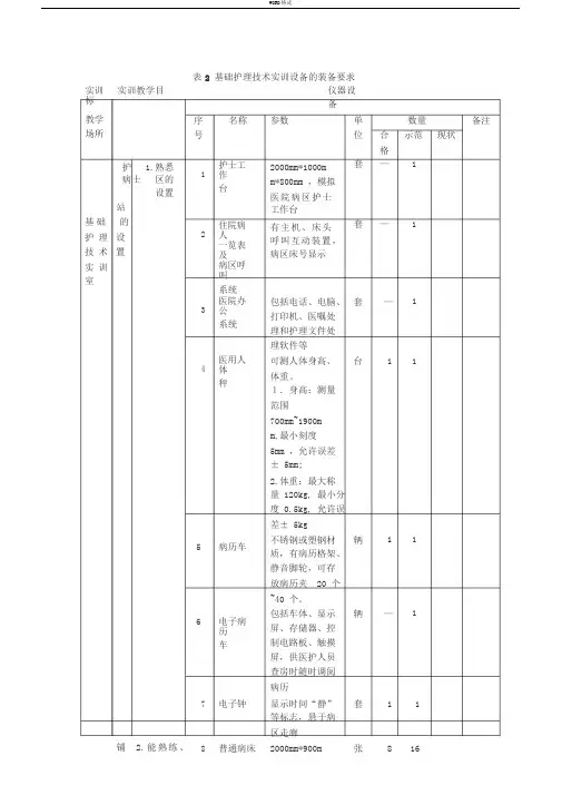 护理实训仪器标准表最新版