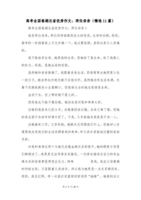 高考全国卷湖北省优秀作文：两位母亲(精选11篇)