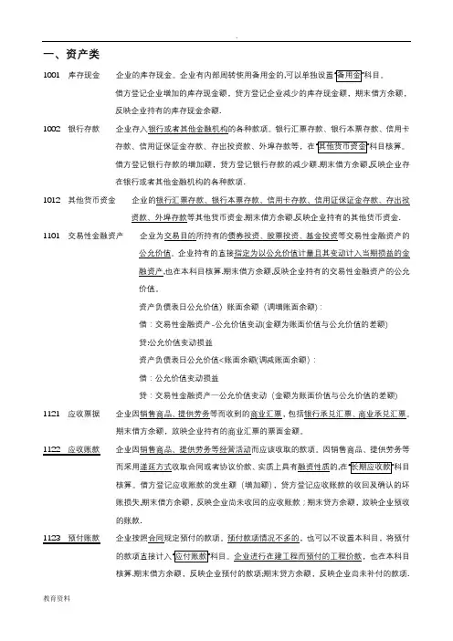 新会计准则常用会计科目表(详细整理)