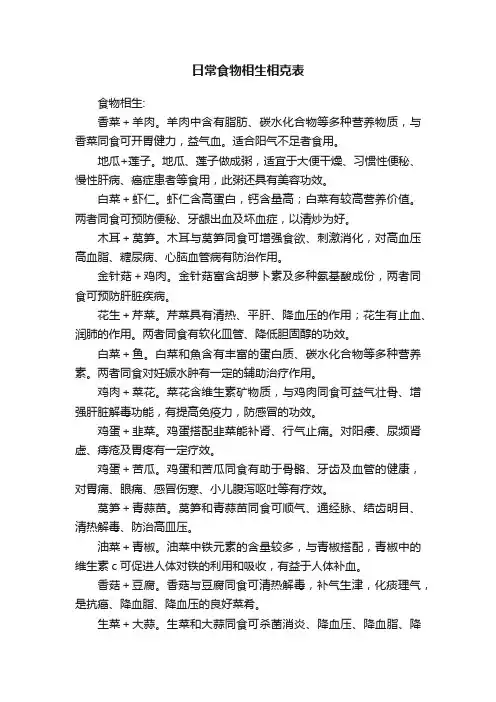 日常食物相生相克表