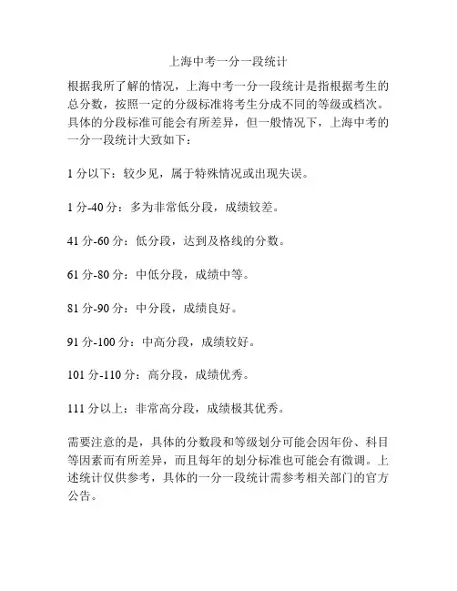 上海中考一分一段统计