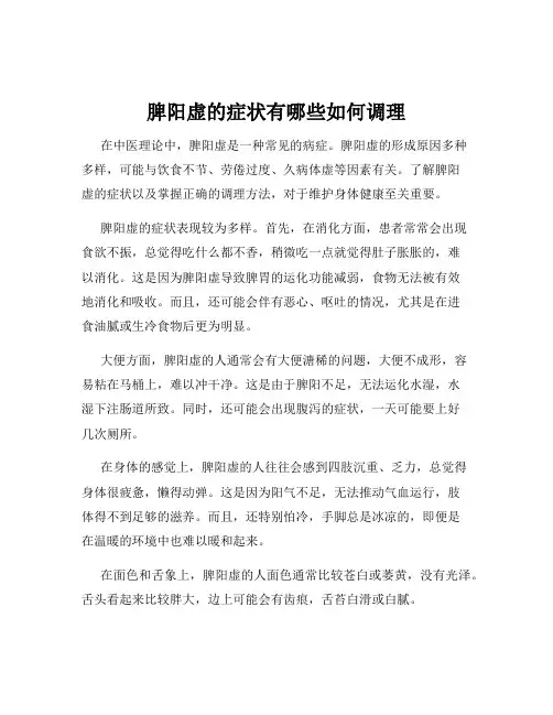 脾阳虚的症状有哪些如何调理