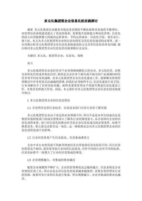 多元化集团型企业信息化的实践探讨