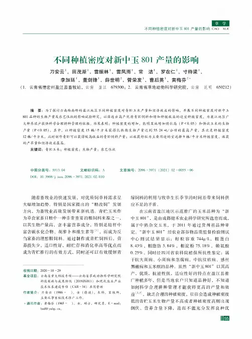 不同种植密度对新中玉801产量的影响