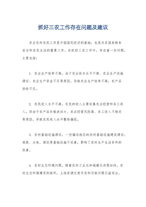 抓好三农工作存在问题及建议