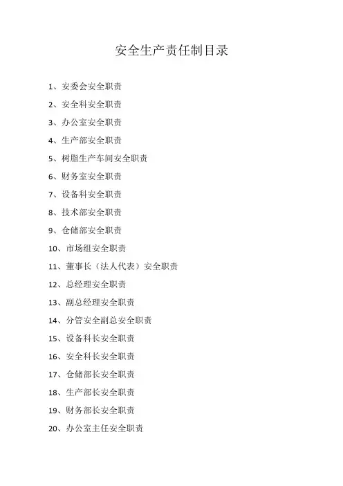 安全生产责任制目录