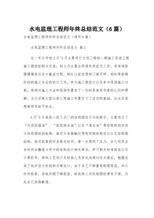 水电监理工程师年终总结范文(6篇)