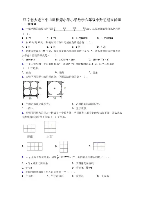 辽宁省大连市中山区桃源小学小学数学六年级小升初期末试题