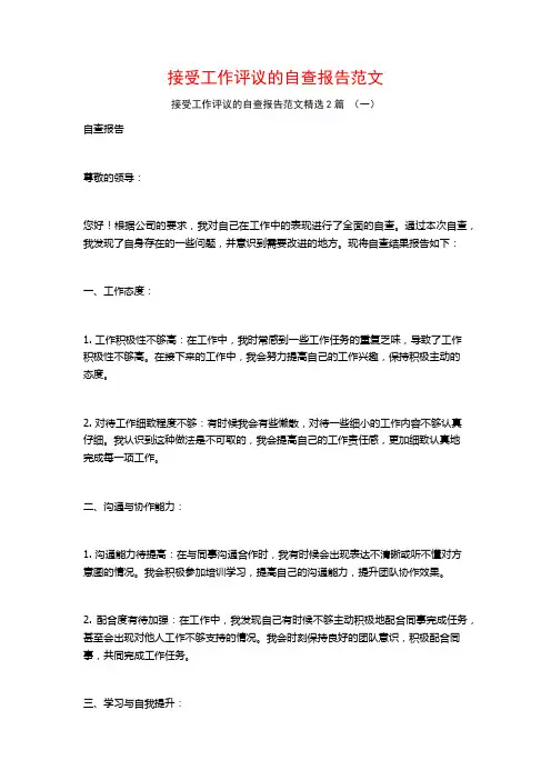 接受工作评议的自查报告范文2篇