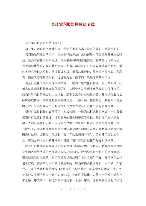 会计实习报告月总结5篇