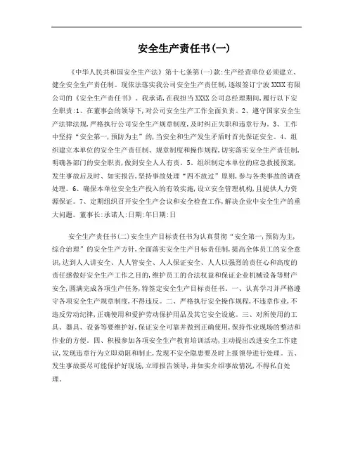 安全生产责任书 范本(逐级)