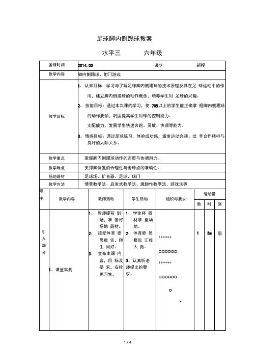 《足球脚内侧踢球》示范教案