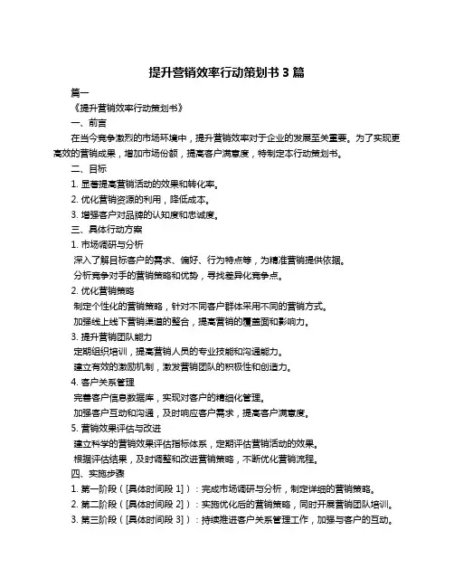 提升营销效率行动策划书3篇