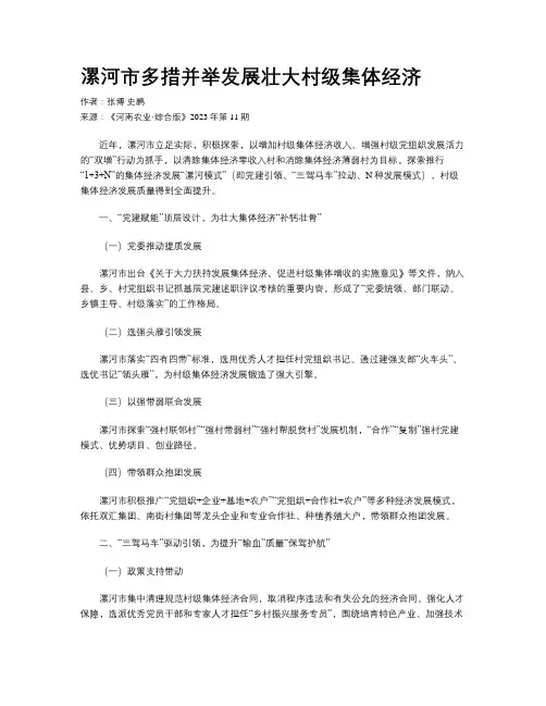 漯河市多措并举发展壮大村级集体经济