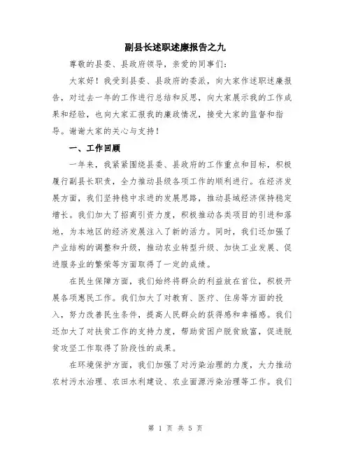 副县长述职述廉报告之九