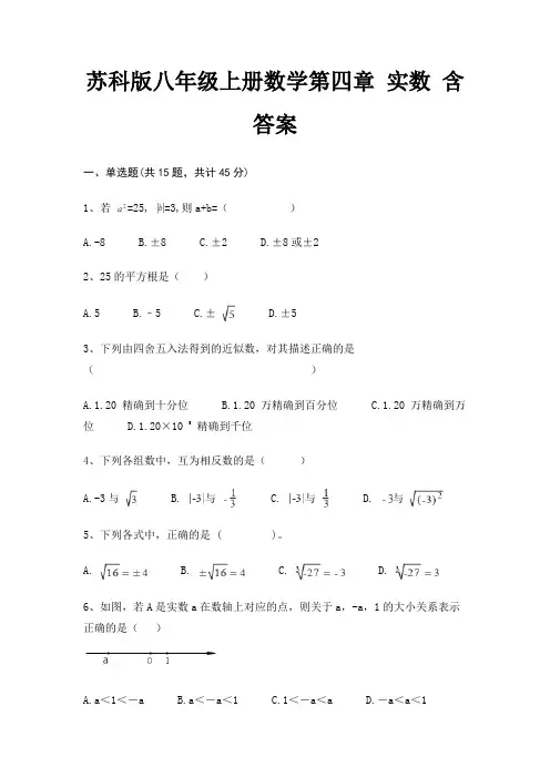 苏科版八年级上册数学第四章 实数 含答案