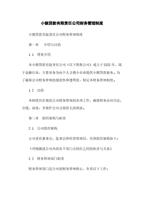 小额贷款有限责任公司财务管理制度