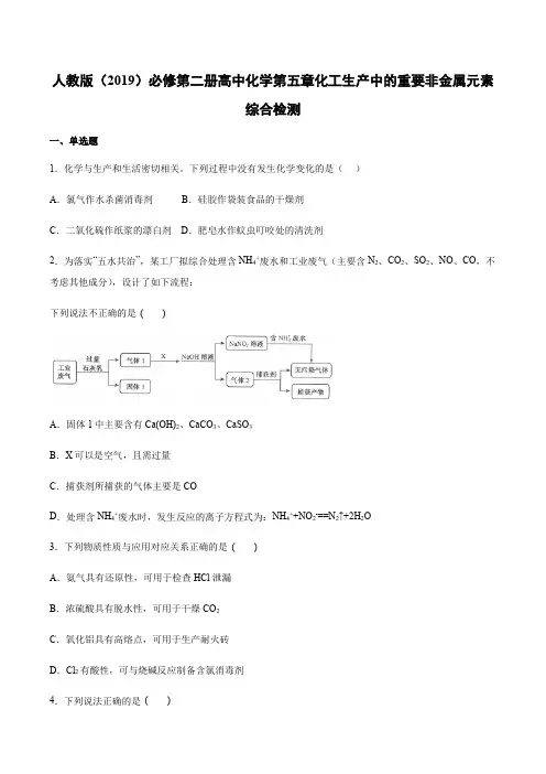 人教版(2019)必修第二册高中化学第五章化工生产中的重要非金属元素综合检测
