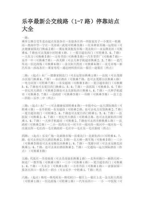 乐亭最新公交线路(1-7路)停靠站点大全
