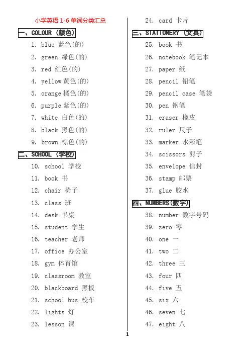小学英语1-6年级单词分类汇总(25类)