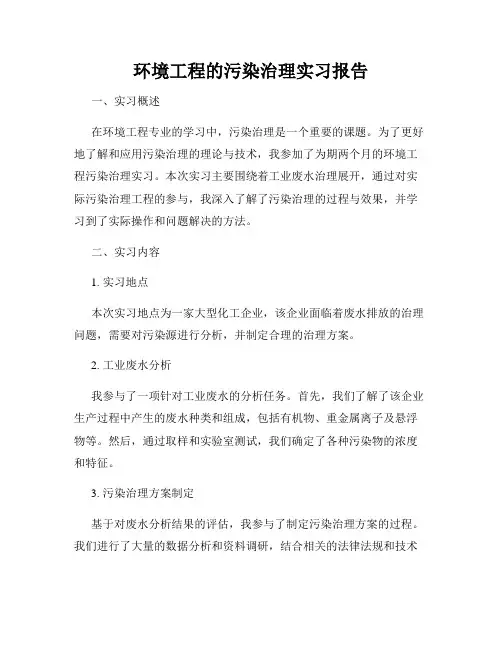 环境工程的污染治理实习报告
