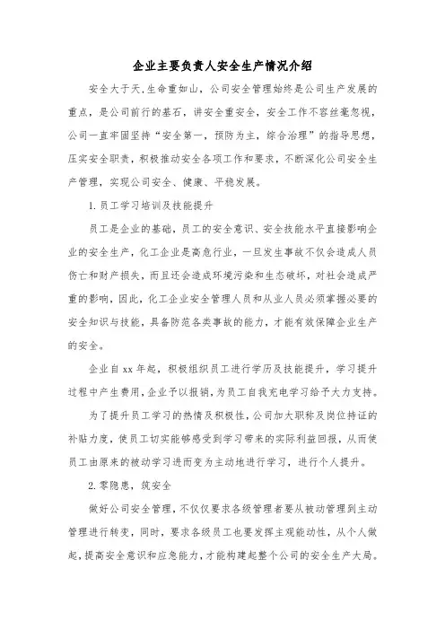 企业主要负责人安全生产情况介绍