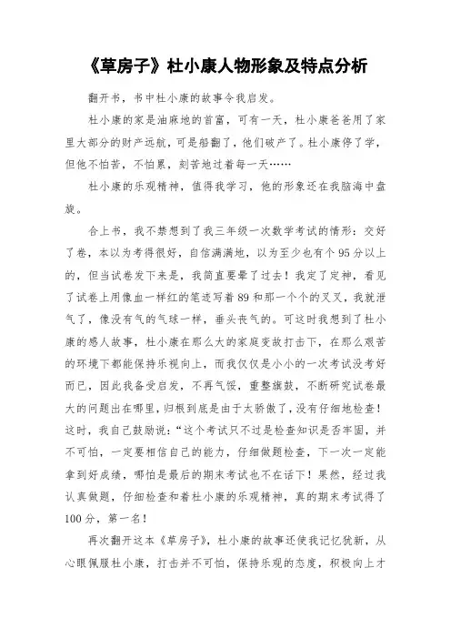 《草房子》杜小康人物形象及特点分析_作文