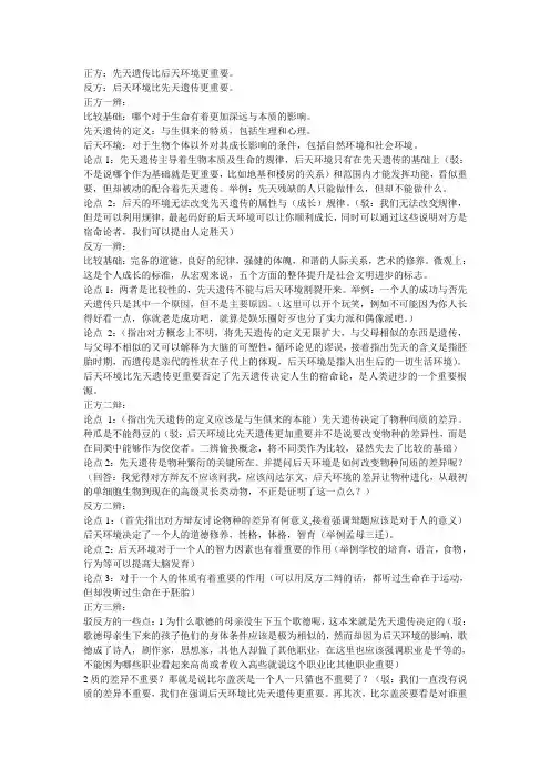 后天环境与先天遗传哪个更重要1997半决赛国际大专笔记