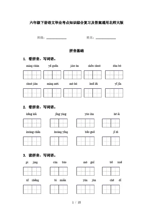 六年级下册语文毕业考点知识综合复习及答案通用北师大版