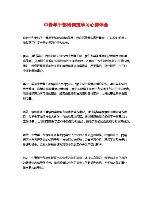 中青年干部培训班学习心得体会