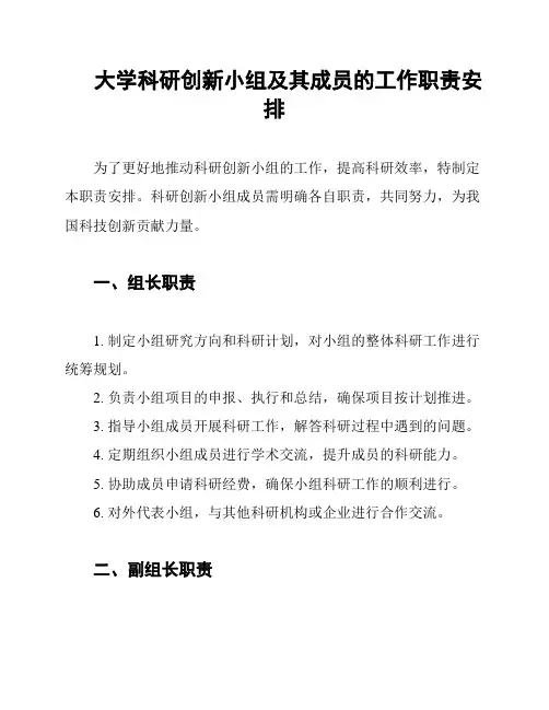 大学科研创新小组及其成员的工作职责安排