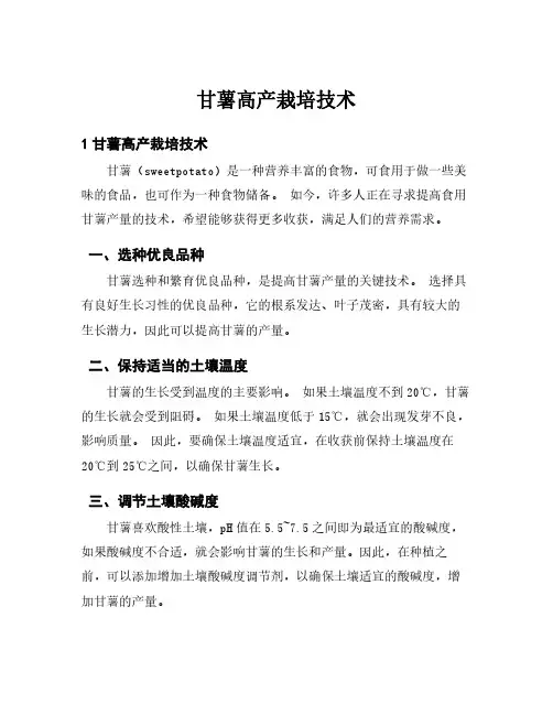 甘薯高产栽培技术