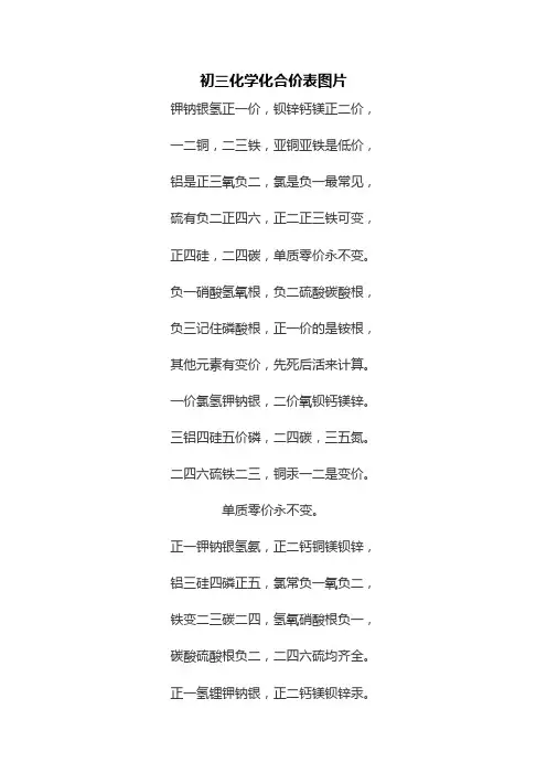 初三化学化合价表图片