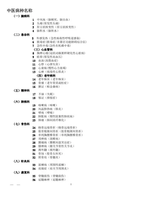 中医病种名称