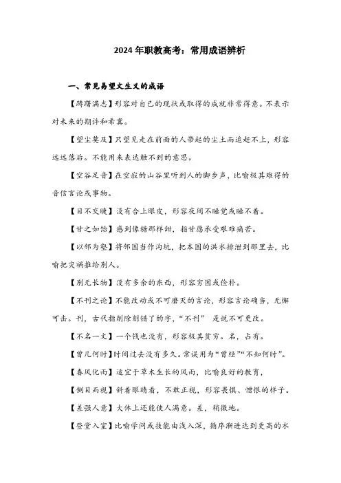2024年职教高考：常用成语辨析