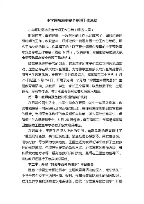 小学预防溺水安全专项工作总结（精选6篇）