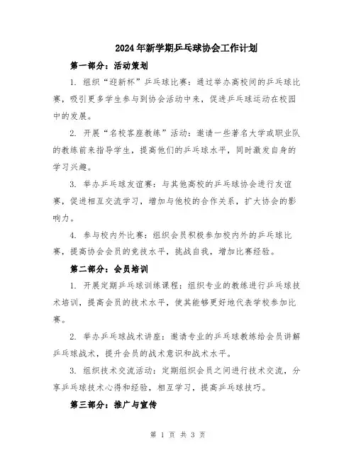 2024年新学期乒乓球协会工作计划