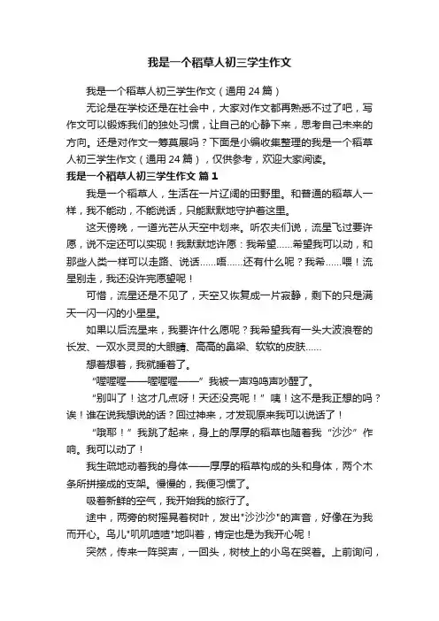 我是一个稻草人初三学生作文