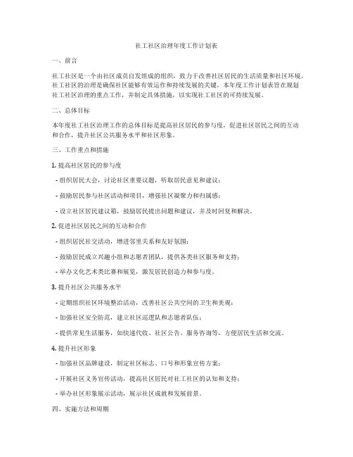 社工社区治理年度工作计划表