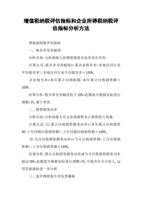 增值税纳税评估指标和企业所得税纳税评估指标分析方法