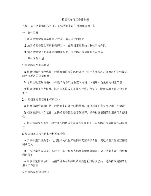 档案馆年度工作计划表