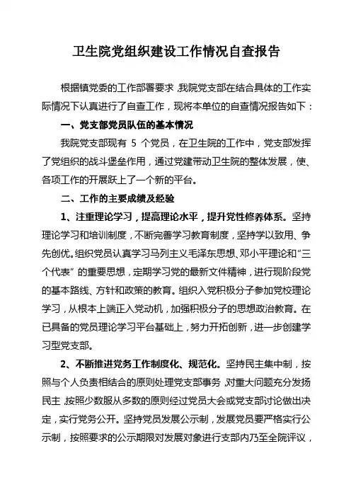 卫生院院党组织工作情况自查报告