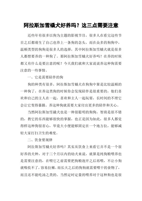 阿拉斯加雪橇犬好养吗？这三点需要注意