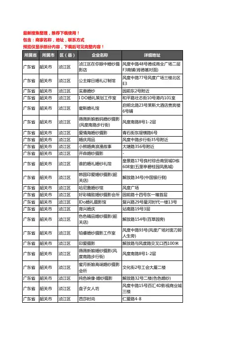 新版广东省韶关市浈江区婚庆公司企业公司商家户名录单联系方式地址大全28家