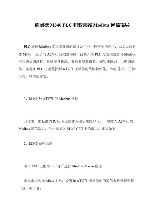 施耐德M340 PLC和变频器Modbus通信指导