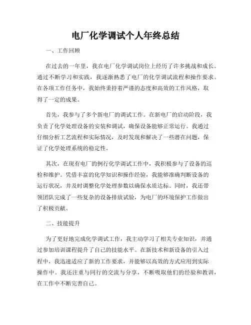 电厂化学调试个人年终总结