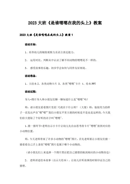 2023大班《是谁嗯嗯在我的头上》教案
