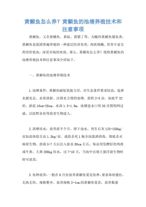 黄颡鱼怎么养？黄颡鱼的池塘养殖技术和注意事项